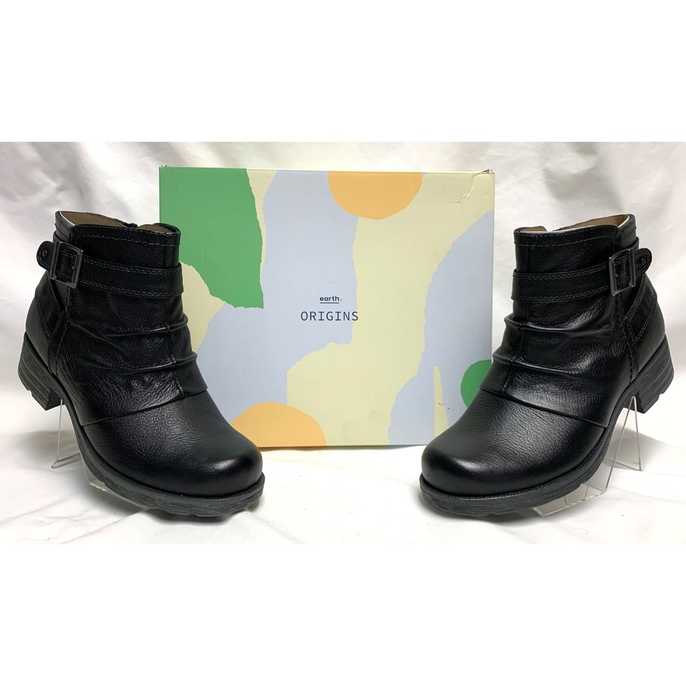 NIB Womens Earth Origins Randi Robby Wide Black Leather Ankle Boots SideZip 10 W